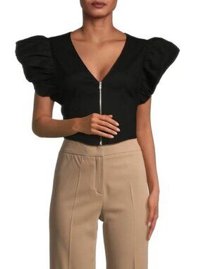 Derek Lam 10 Crosby Genna Black Balloon Sleeve Crop Top